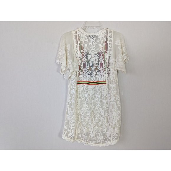 Gretty Zueger Tunic womens Sz S White Bohemian Southwest Lace Sheer colorful - Picture 8 of 9